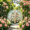 2D Flat, 1set/83pcs 18.8cm Acrylic Jigsaw Sun Catcher Floral Cross Theme Sun Catcher Puzzle, Home Garden Decoration, Suitable for Christmas, Thanksgiv