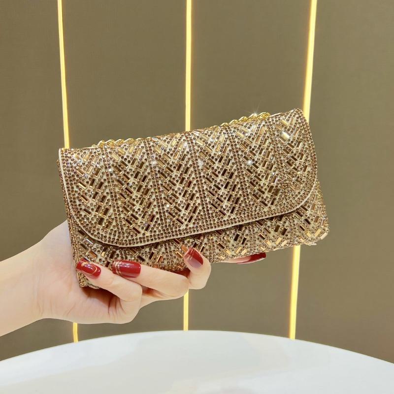 Chain Bag - Small Xiaoxiangfeng Shoulder Bag with Diamonds, Slanted Crossbody Bag, Full of Diamonds for Formal Events