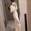 Suspender Dress Printed Pleated Mesh Outer Wear Inner Slim and Thin Temperament Fairy Pure Desire Style Design Long Dress