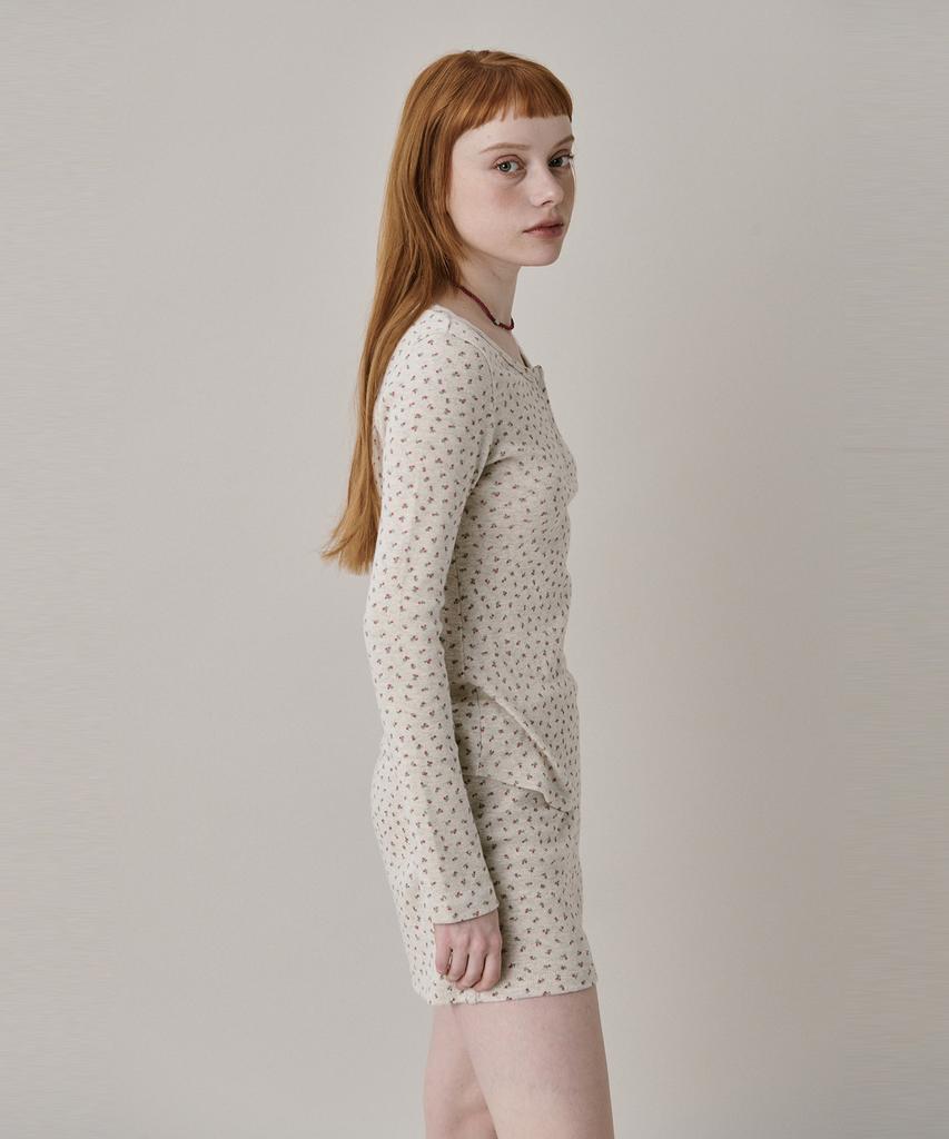 JUNEJUNE SPACE Patterned Henry Neck T-Shirt_Melange