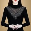 Black Semi-turtleneck Inner Warm Bottoming Shirt Women's Autumn and Winter Velvet Thickened Slim-fitting Long-sleeved T-shirt