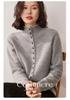 Women's Luxury Cashmere Knit Cardigan - Solid Color, Half-High Neck, Single-Breasted, Loose, Slimming, Versatile Sweater Coat
