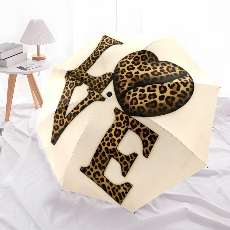 1pc Leopard Love Automatic Open/Close Umbrella Compact Folding Umbrella, All-Season Portable Umbrella for Women/Men F1124228