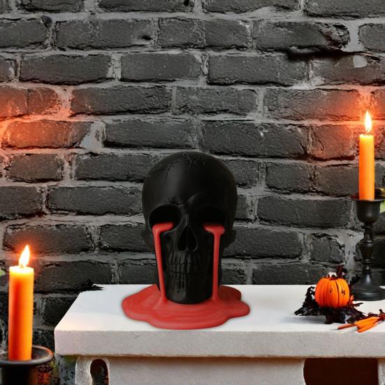 Melting Tears Skull Decoration Bold Edgy Human Head Sculpture Tabletop 3D Printed Skull Ornament for Home Bookshelf Graveyard Decor
