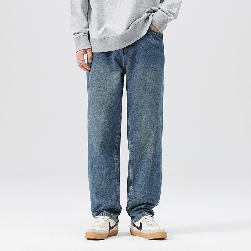 Classic Straight Jeans Men's Loose Large Size Men's Fat Wide-leg Pants Men's New Casual Blue Denim Men