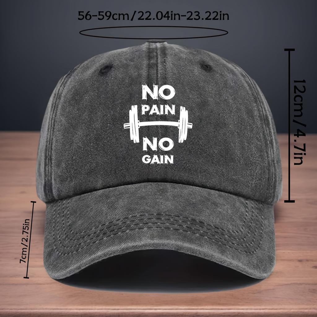 Printed Barbell Pattern Baseball Cap Letters NO NO GAIN Curved Brim Hat Fashionable and Versatile Hip-hop Hat