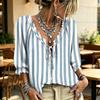 Camicetta a righe da donna con scollo a V, nodo frontale e volant
