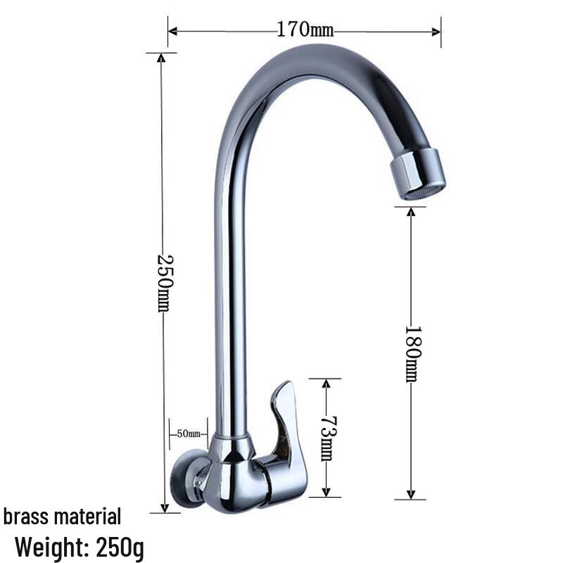 OEING Brass Wall-Mounted Single-Cold Kitchen Faucet