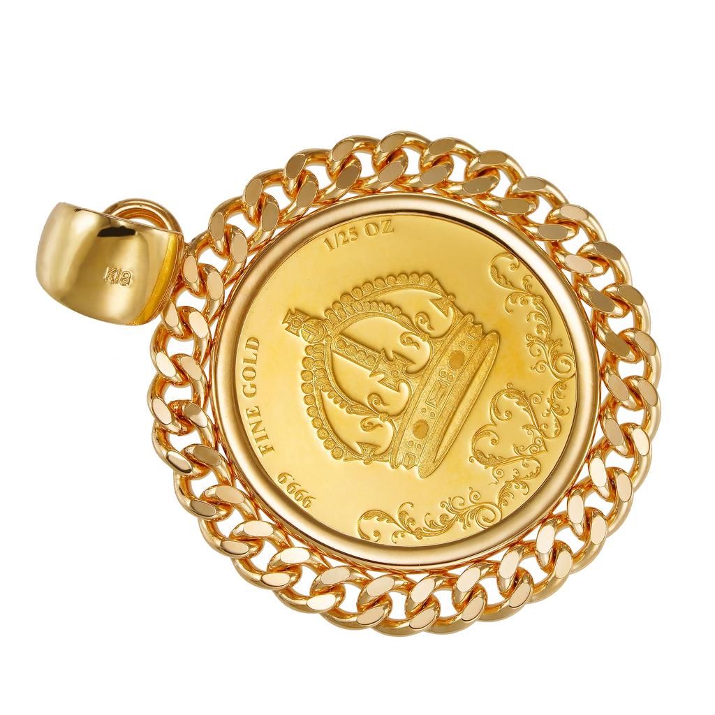 K24 Pure Gold Coin Pendant Top Crown Cut Kihei Frame K18 Engraved [SPERANZA] 1/25oz 2-sided