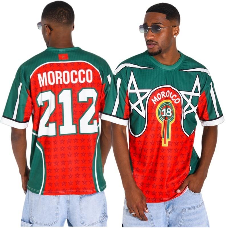 2026 Nieuw Marokko-thema Shirt, Color Block Davidster Print Nee. 18 & 212 Ademend Casual T-shirt met Korte Mouwen voor Unisex Fans