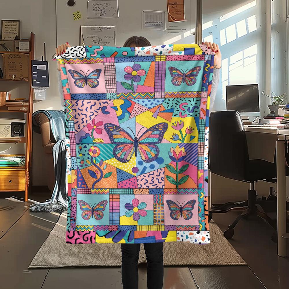 Butterfly Decoration Print Flannel Blanket, High Quality Comfortable for All Seasons, Home Decor, Warmth and Comfort, Perfect for Christmas Gifts19