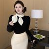 Black Bow-tie Color-matching Knitted Sweater Women's Winter 2025 New Sweet and Spice Girl Turtleneck Short Sweater