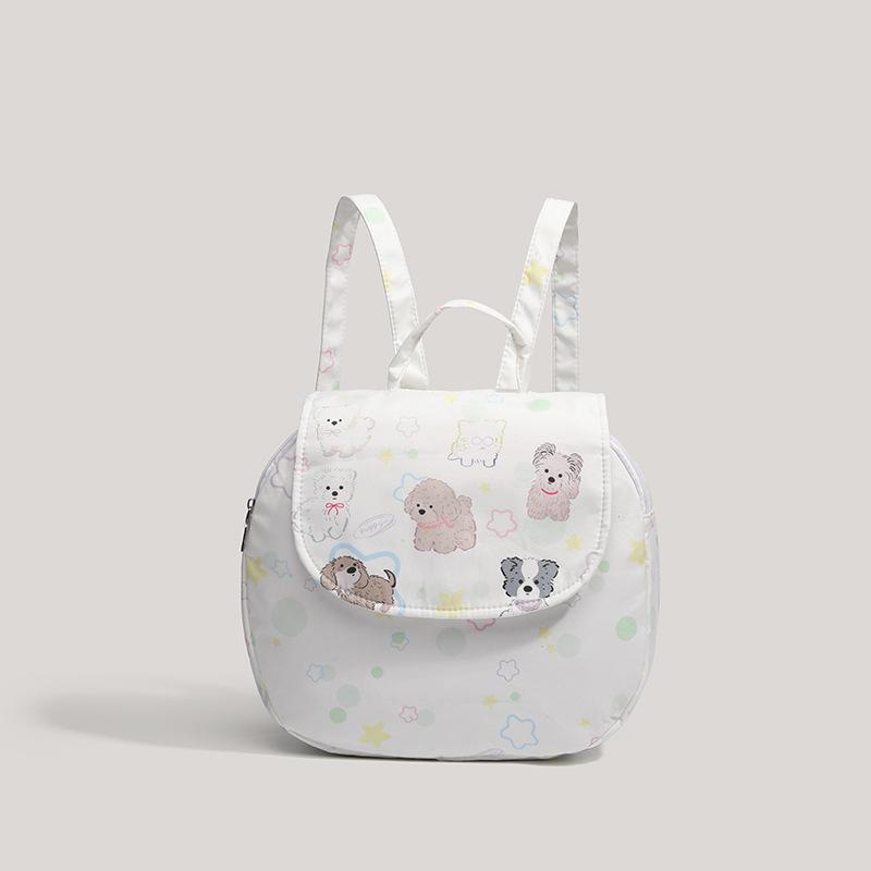 

Вместительная милая корейская версия холщовой сумки-рюкзака для студентов с принтом щенков и нот для девочек белый