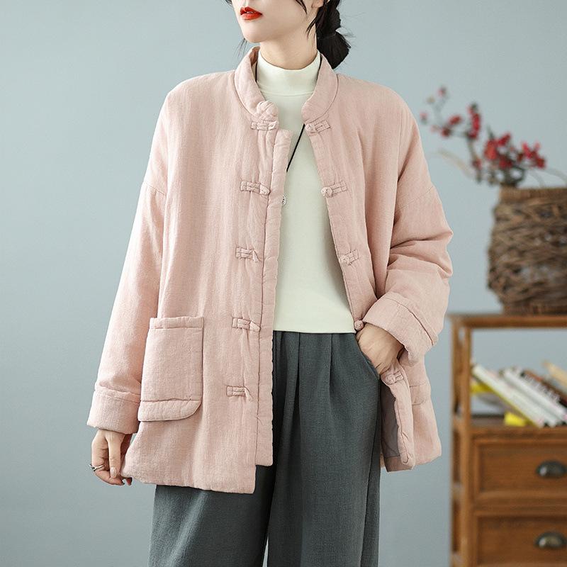 Women's Zen-Style Cotton Padded Jacket with Frog Buttons - Artistic Chinese Winter Top