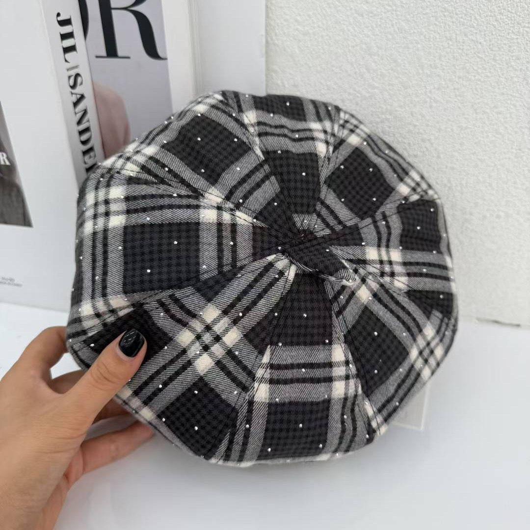 

Ladies Hats New Checked Beret - Women s Spring Autumn Versatile Octagonal Hat Artistic Vintage Painter s Cap One size (56-58cm)