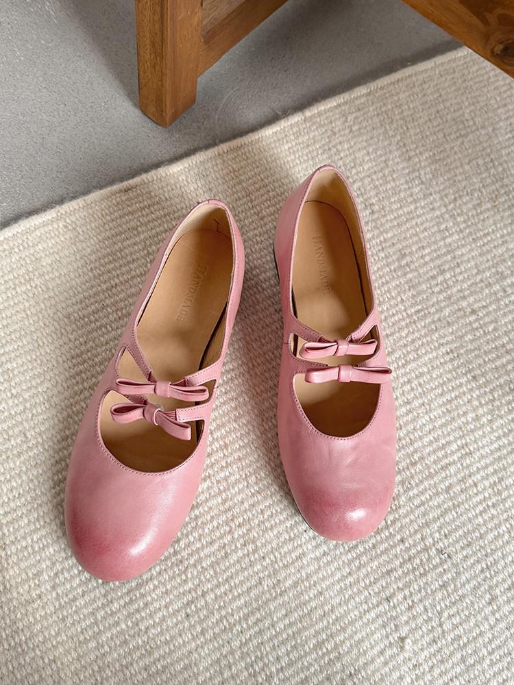 

Милая Девочка~ Корейские Туфли Мэри Джейн с Бантом Двойная Пряжка Маленькие Кожаные Туфли Круглый Носок Вымытая Коровья Кожа Плоские Туфли 39 розовый