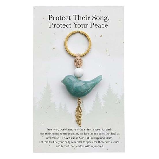 Song of Nature Bird Keychain for Peace And Courage Natural Gemstone Bird Charm for Keys Backpack Car Lucky Gifts for Men Women