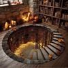 Runder Teppich mit 3D-Illusion Treppenhaus der Bibliothek, Gemütliches literarisches Geschenk für Zuhause, Teppich für Lesezimmer