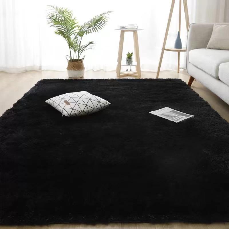 Zwart Shaggy Pluche Vloerkleed Zacht Pluizig Bontachtig Tapijt voor Slaapkamer Woonkamer Bedzijde Grote Vloermat 60X90CM