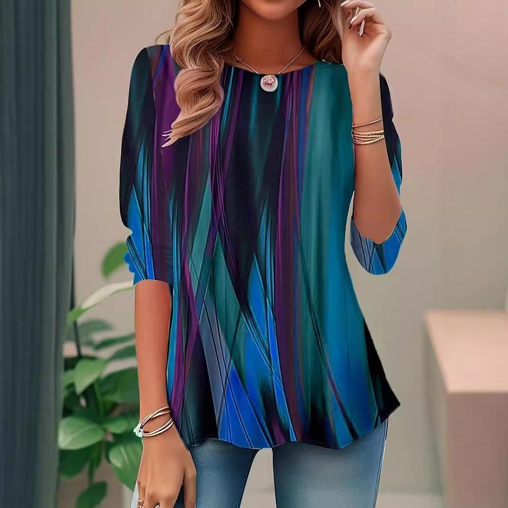 Summer Women's 3D Printed Long Sleeve T-Shirt Fashion Versatile Breathable Trend Casual