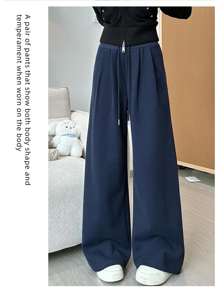 Women's Spring Arrival American-Style Grey Low-Rise Sweatpants, Drapey Comfortable Straight-Leg, Loose Wide-Leg Floor-Length Pants