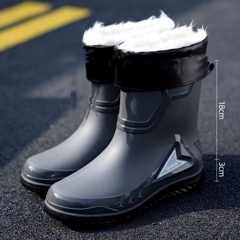 Rain shoes men's medium tube non-slip waterproof shoes new fashion outdoor water boots thermal short tube rubber shoes men