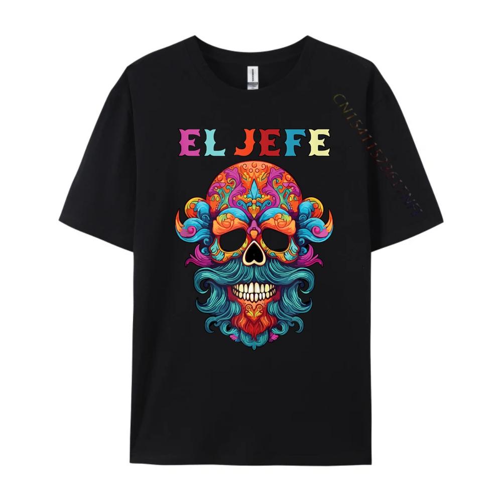 El Jefe Sugar Skull Men Day Of The Dead Dad Graphic T Shirts 100% Cotton Brand Clothing Vintage Style