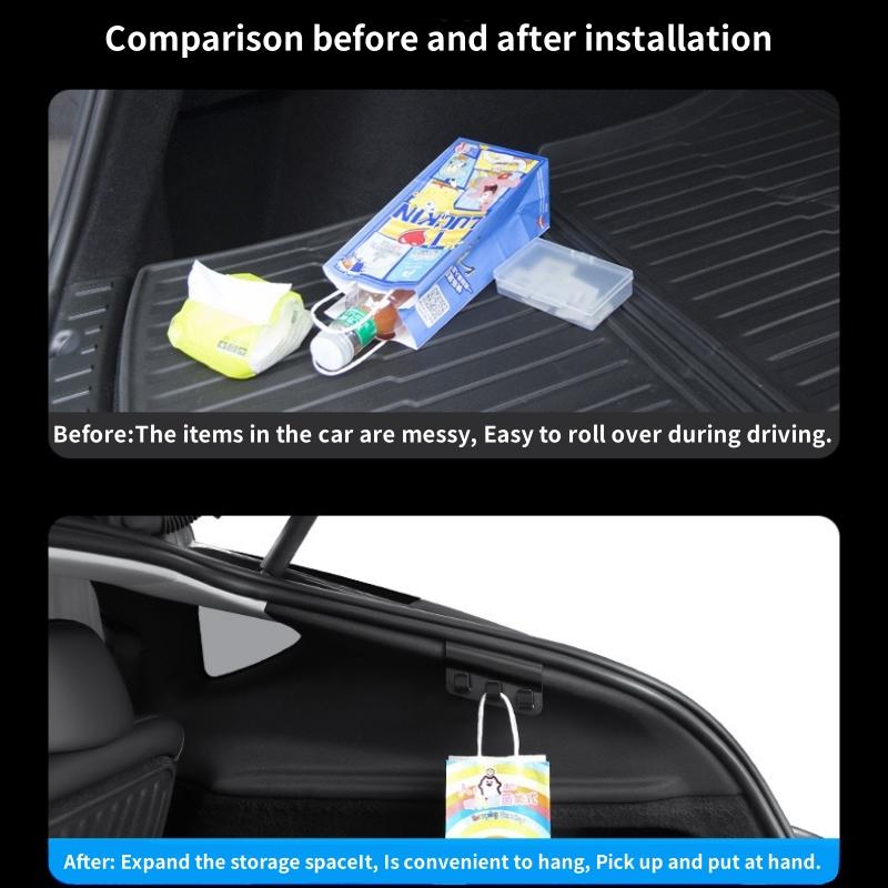 For Tesla Model Y Juniper / Launch Rear Trunk Hook Abs Trunk Side Storage Grocery Bag Hooks Car Interior Accessories