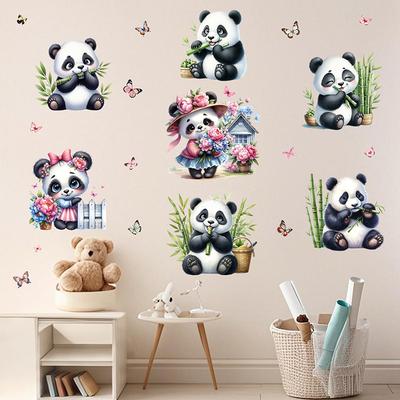 Adesivi Murali Panda 3D Animali Carini Decalcomanie Bambù per Stanza Bambini Asilo Camera da Letto Decorazioni