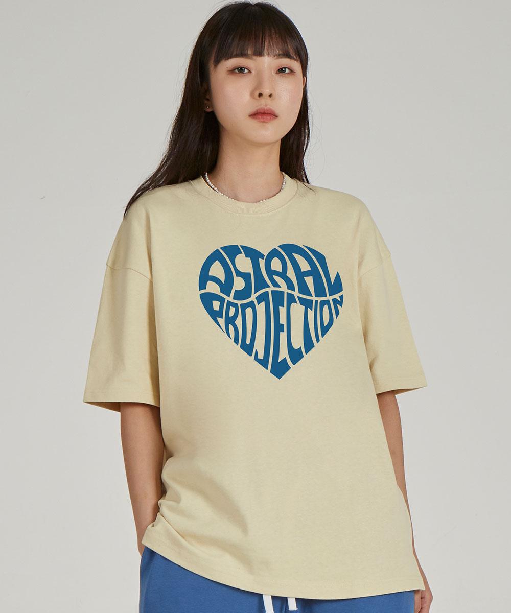 Astral Projection Big Heart Logo Round Neck 15-Count Cotton Short Sleeve T-Shirt_Butter L