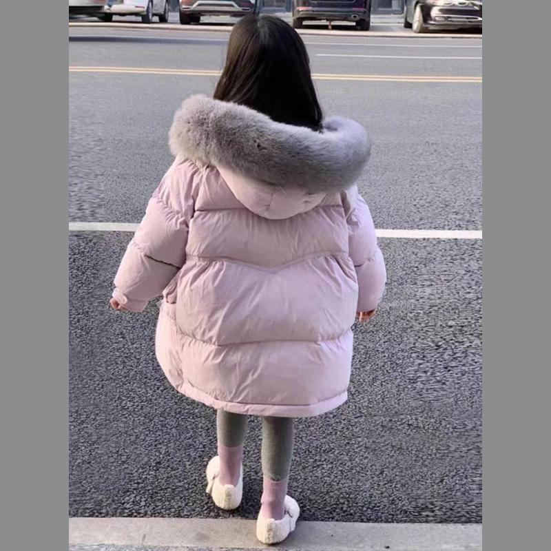 Kız Çocuk Kışlık Büyük Kürk Yakalı Kapitone Mont, Kalın Kapüşonlu Kapitone Mont, Çocuk Orta Boy Kapitone Mont, Sıcak Mont