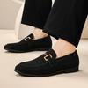 Britain Fashion Retro Men Pointed Black Flats Suede Leather Shoes Man Casual Loafers Formal Dress Footwear Shoes for Men