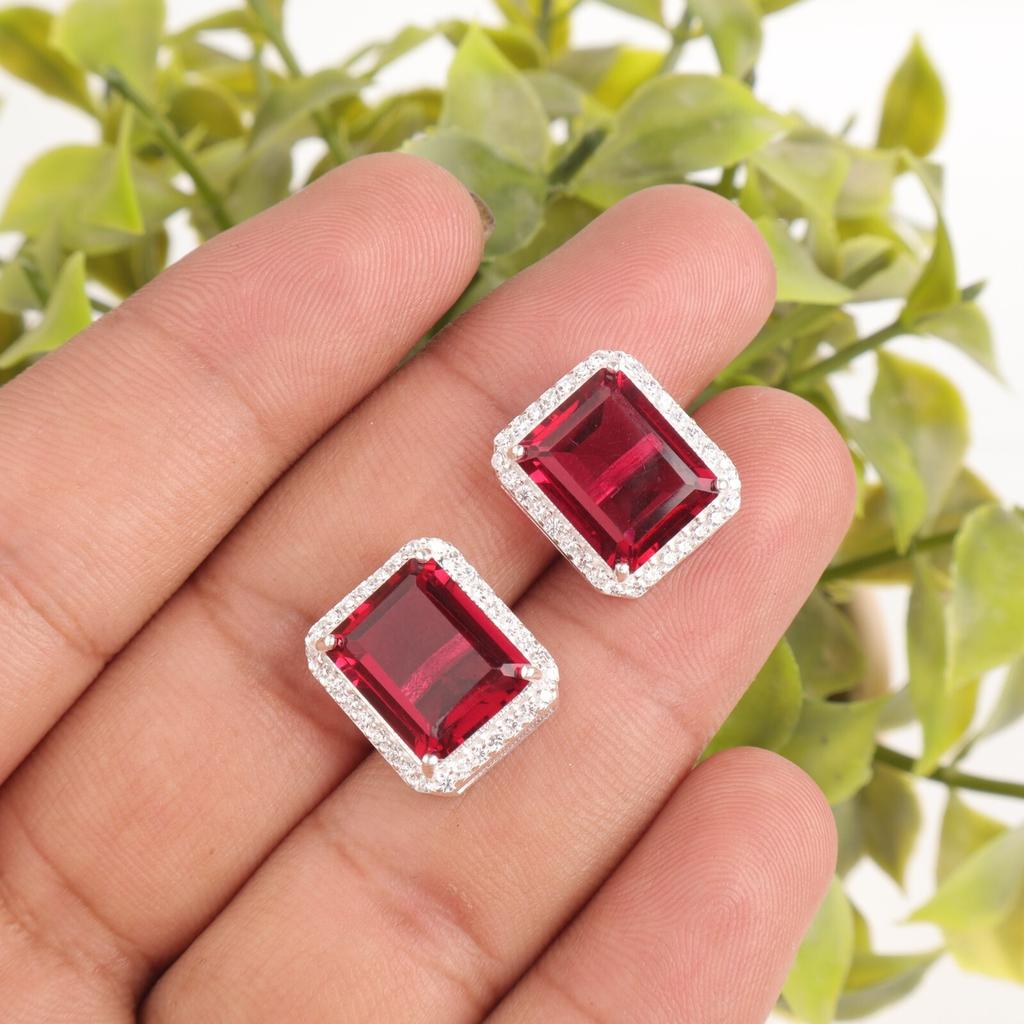 Pink Rubellite Gemstone 925 Solid Silver Jewelry Zircon Studs 0.57" Gift For Her CZE-6-4