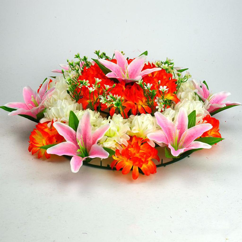 Cemetery Wreath Artificial Memorial Wreath Plastic Loop Silk Cloth Flower 50cm Diameter