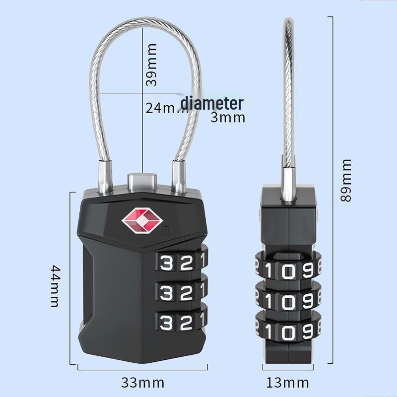 TSA-Approved Zinc Alloy Travel Cable Padlock with 3-Digit Combination