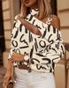 2023 Autumn/Winter Long Sleeve Chain Halter Printed Top with Button Details for Women
