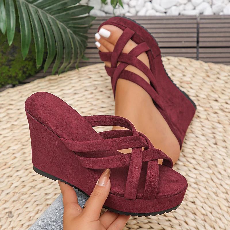 Roman Cross Strap Wedges Sandals Women 2025 Summer Thick Sole Non Slip Slippers Plus Size Comfort Chunky Platform Beach Shoes