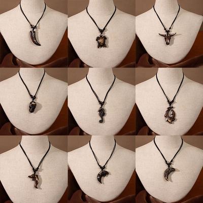 New Zealand Tribal Ethnic Style Resin Necklace Maori Fish Hook Imitation Bone Pendant Sweater Chain Scenic Travel Jewelry