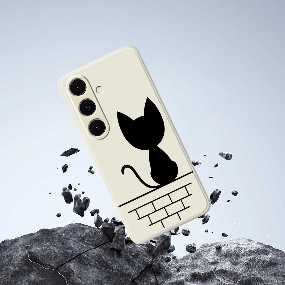 For Samsung Galaxy S24 FE Case Black Cat on the Wall Pattern Printing Straight Edge TPU Phone Back Cover