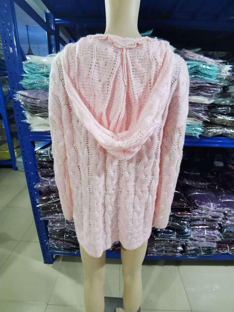 2026 Autumn Winter Pure Color Cable Knit Hoodie - European/American Bestseller
