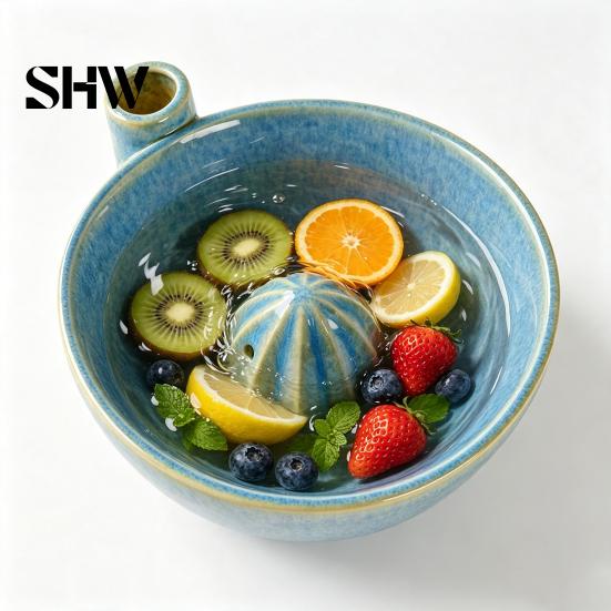 Stijlvolle Keukenblad Accessoires Berry Swirl Afgietkom met Siliconen Pad, Keramisch Retro Oven Handmatige Citroenpers Tool Gebakken Zeef,