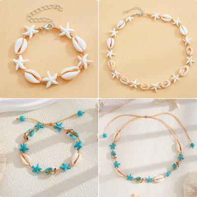 European and American Simple and Stylish Beach-Style Starfish and Shell Woven Necklace Hawaiian-Style Shell Bracelet Necklace