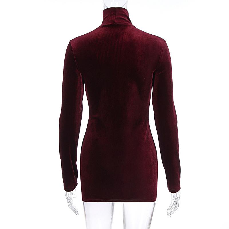 Catifea Gât țestoasă Slim Fit Rochie Scurtă Femei Toamnă Iarnă mâneci lungi Pachet Rochii de șold Robe de seară de petrecere sexy