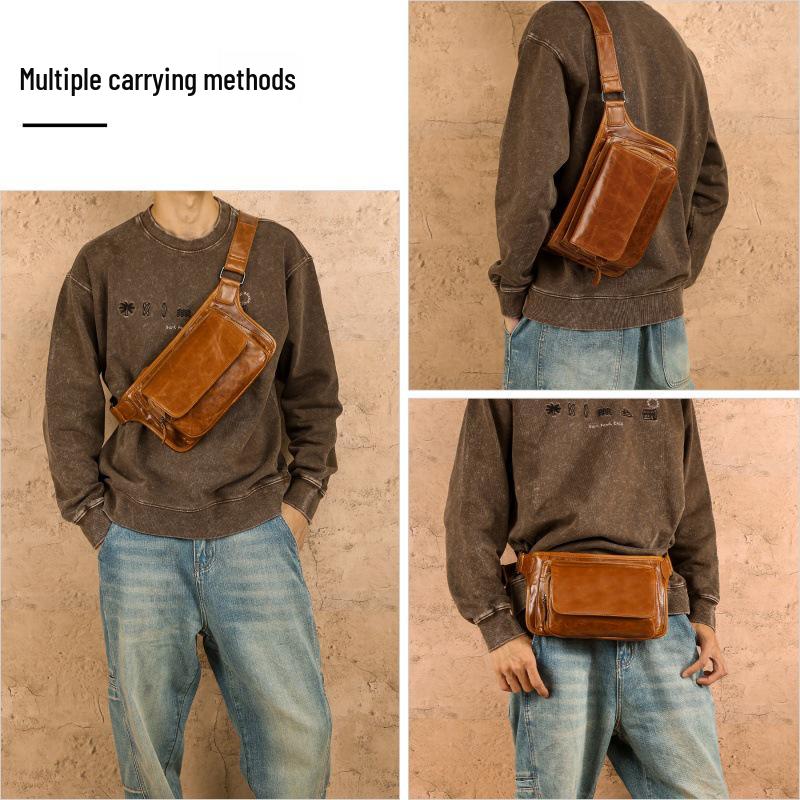 Hochwertige Herren-Umhänge- und Hüfttasche aus echtem Leder - Retro-Stil für den Freizeit- oder Pendelgebrauch