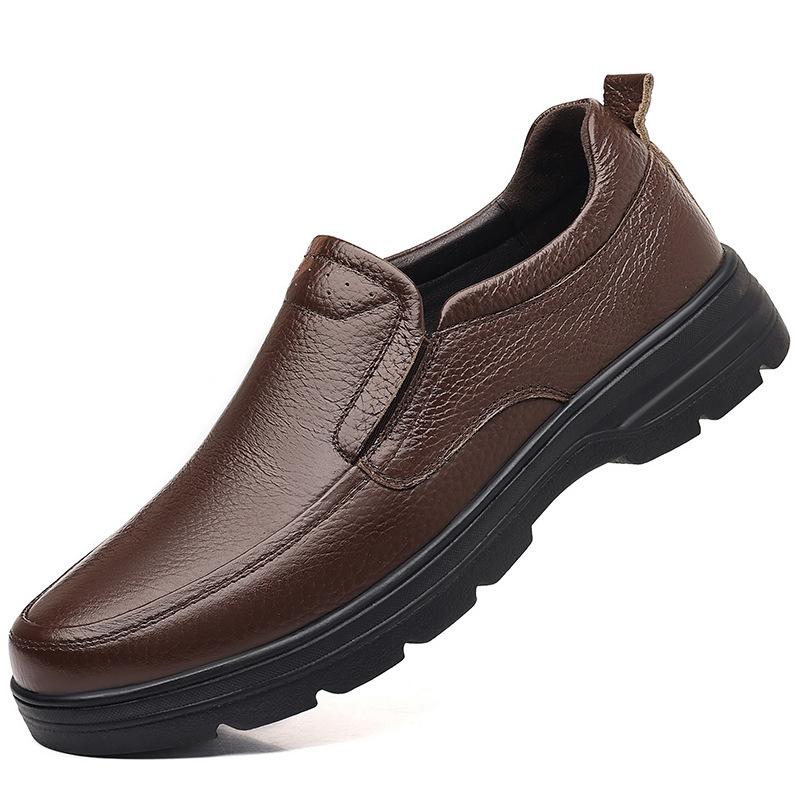 Cowhide leather shoes men's business new non-slip breathable middle-aged and elderly dad soft-soled casual velvet men's shoes