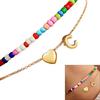 Double Layer Heart Beaded Bracelet Feature Initial Charm Letter Fashion Copper Jewelry Gift For Teen Girls Women