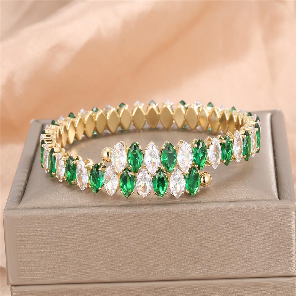 Charm Female Rainbow Green Blue Zircon Stone Bangle Cute Gold Color Adjustable Wedding For Women