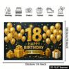 2D planar golden pattern birthday backdrop for 18-year-olds with black background and golden glittered numbers "18".PMJ