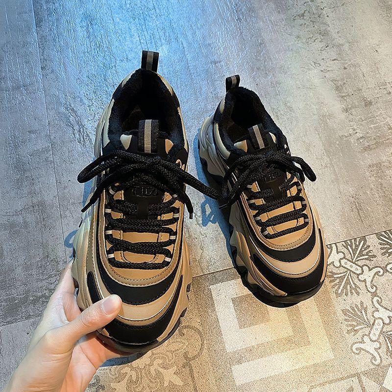 Women's Thick Soled Lace Up Dad Shoes Spring and Autumn New Multifunctional Student Fashion Casual Height Increasing Thick Soled Sports Shoes