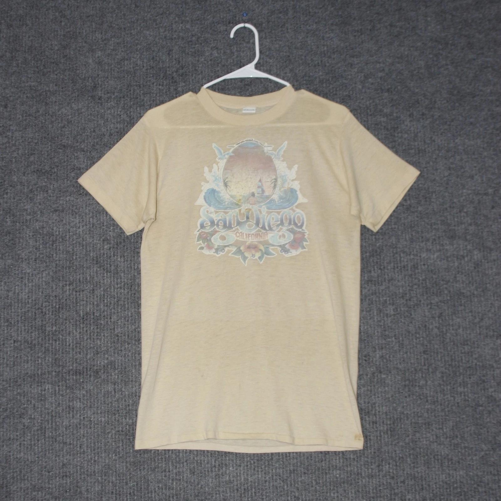 Vintage Thed T Shirt Mens L Beige San Diego California Graphic Made in USA S